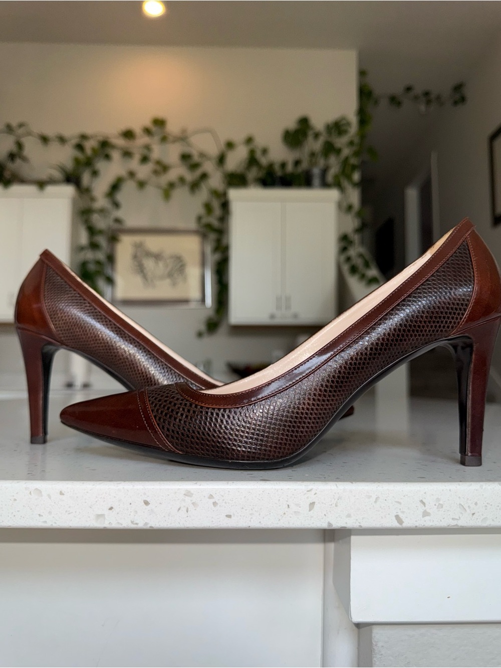 Giorgio Armani Brown Textured Leather Pointed-Toe Pumps